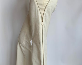 RARE Authentic Vintage Alexander McQueen ivory corduroy zipped trousers, pants.Size M.