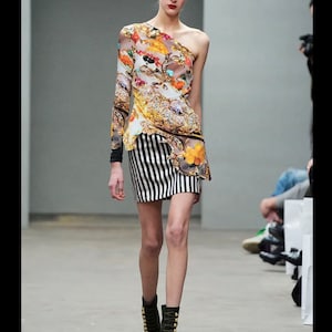 Mary Katrantzou runway one shoulder jewels print silk mini dress.Size M-L.
