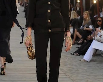 Auténticas sandalias vintage de pasarela Chanel negras y doradas, botas de cuña, talla 37 C.