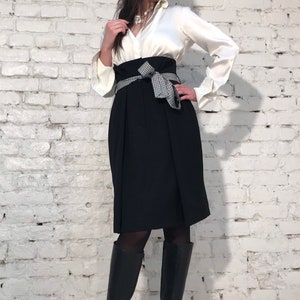 Authentic Vintage Claude Montana Paris black high waisted pencil wool skirt early 90’s.
