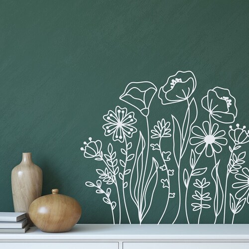 Wildflower Wall Decal Doodle Wild Garden Decal Botanical Etsy