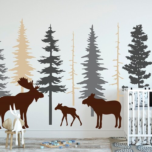 Woodland Nursery Wall Decor Pine Tree Wall Decal Forest Wall Etsy