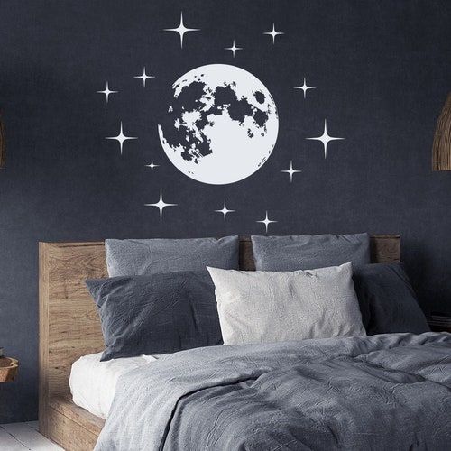 Full Moon Wall Decal With Stars / Moon and Stars Wall Stickers Etsy