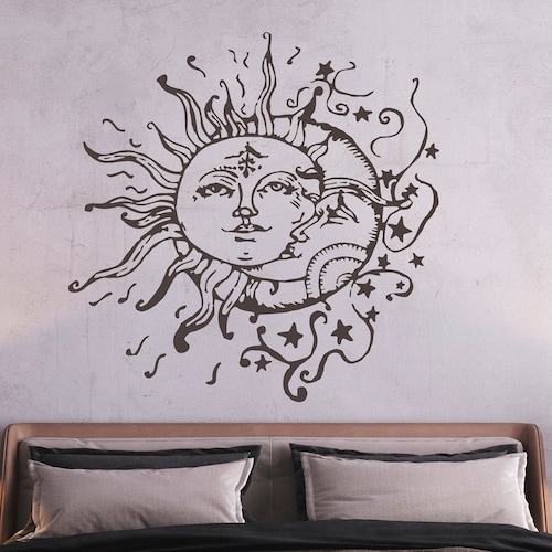 Sun and Moon Wall Decal Ethical Sun Moon Stars Vinyl Sticker Etsy