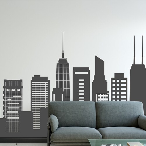 Chicago Skyline Wall Decal Chicago City Cityscape Silhouette Etsy