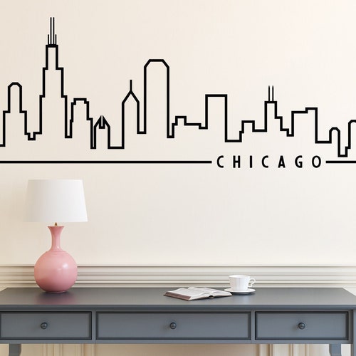 Chicago Skyline Wall Decal Chicago City Cityscape Silhouette Etsy