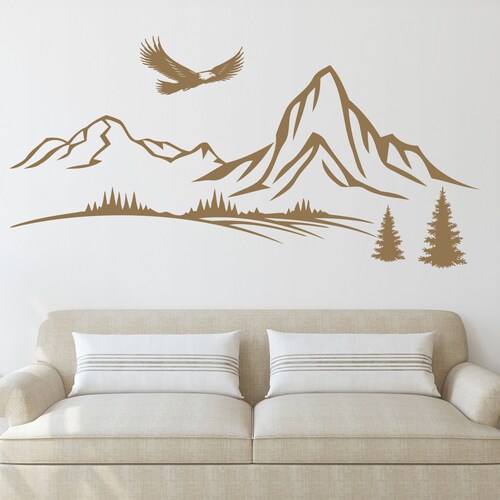 Mountains Wall Decal/mountain Wall Sticker/ Pine Trees Etsy