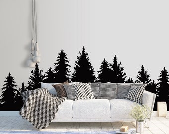 Pine Tree Forest Wall Decal -  Nature Wall Decal Woodland Wall Sticker Pine Tree Landscape Woodland  Wall Decal  Large Vinyl Wall Decal SB55