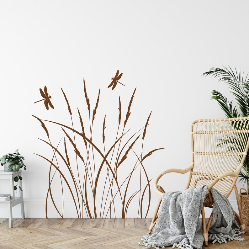 Grass and Dragonfly Wall Decal Pampas Grass Decal Dragonfly Etsy