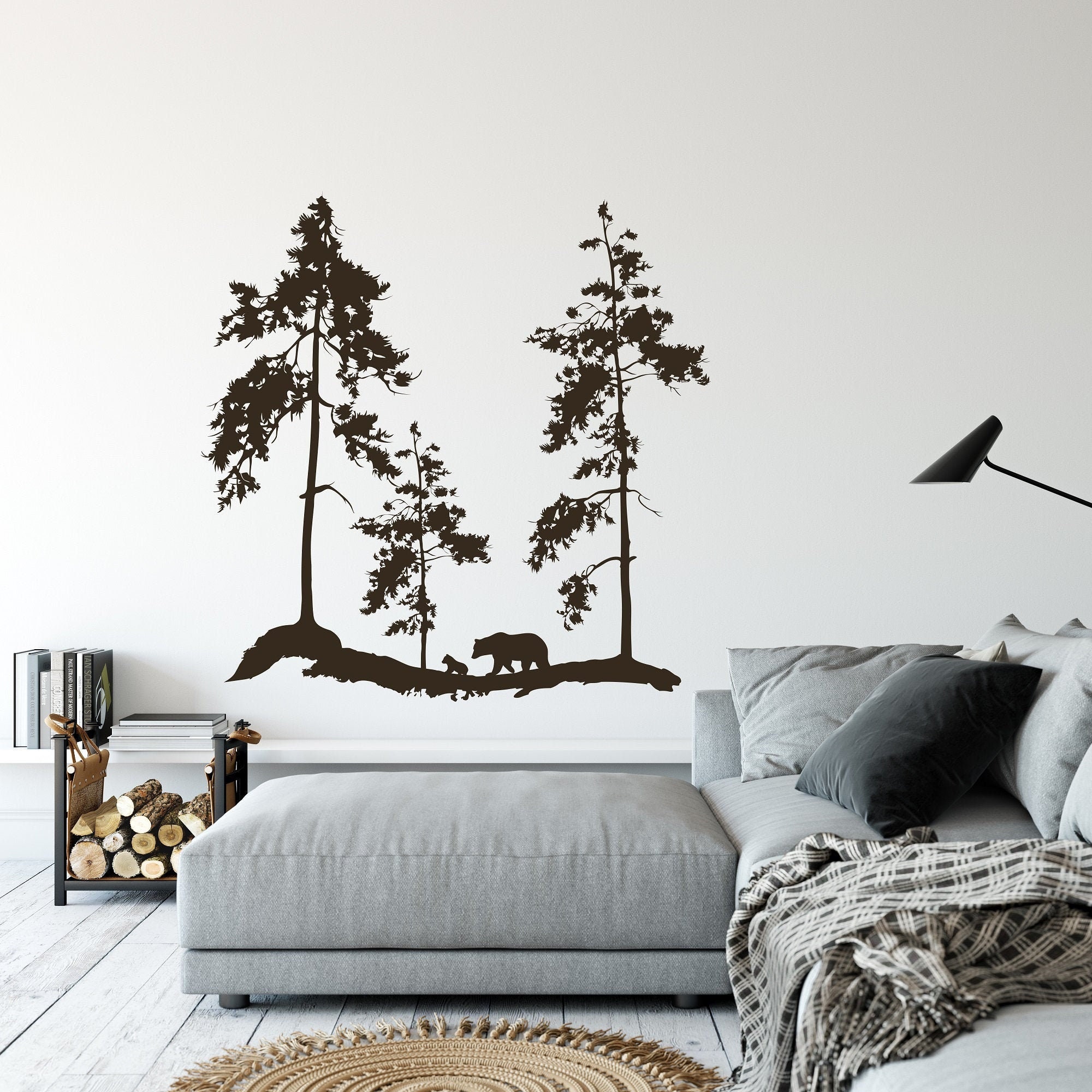 Woodland Wall Decal Forest Landscape Vinyl Wall Decal Pine Etsy 日本