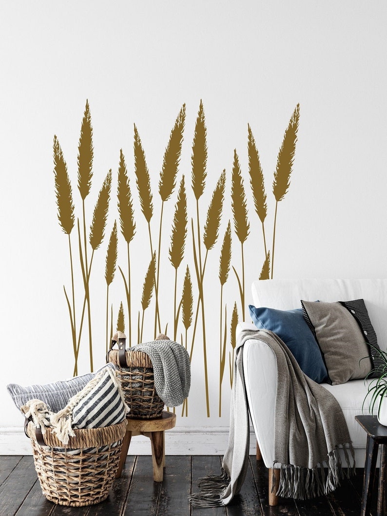 Reeds Wall Decal Pampas Grass Decal Dried Grass Wall Decor Etsy