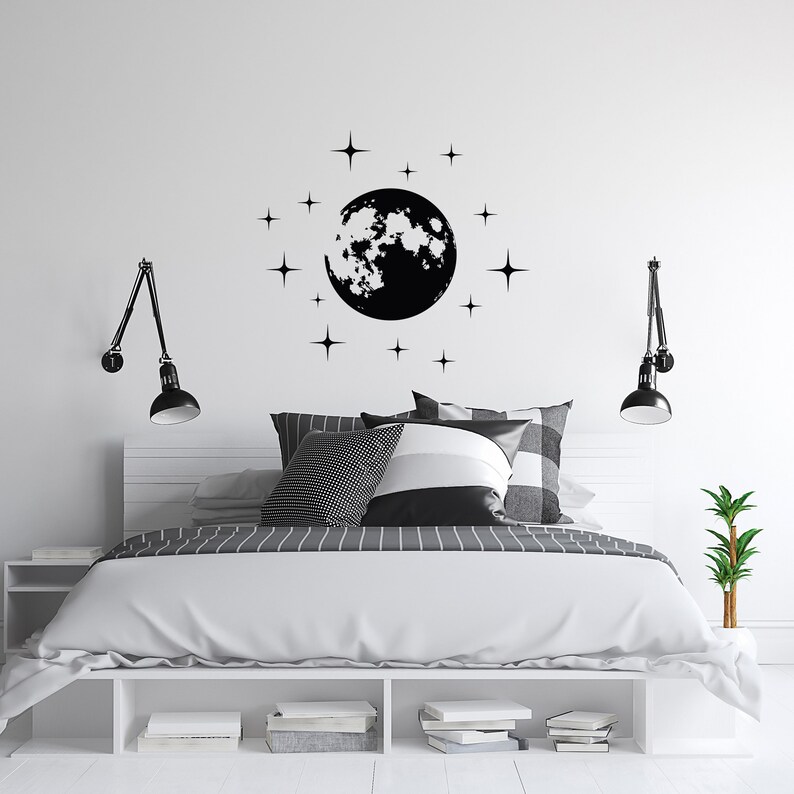 Full Moon Vinyl Wall Decal Stars Wall Stickers Night Sky Etsy