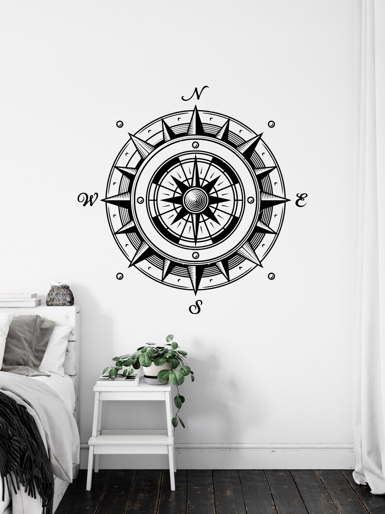 Compass Wall Decal Nautical Decor Vintage Nautical Compass Etsy