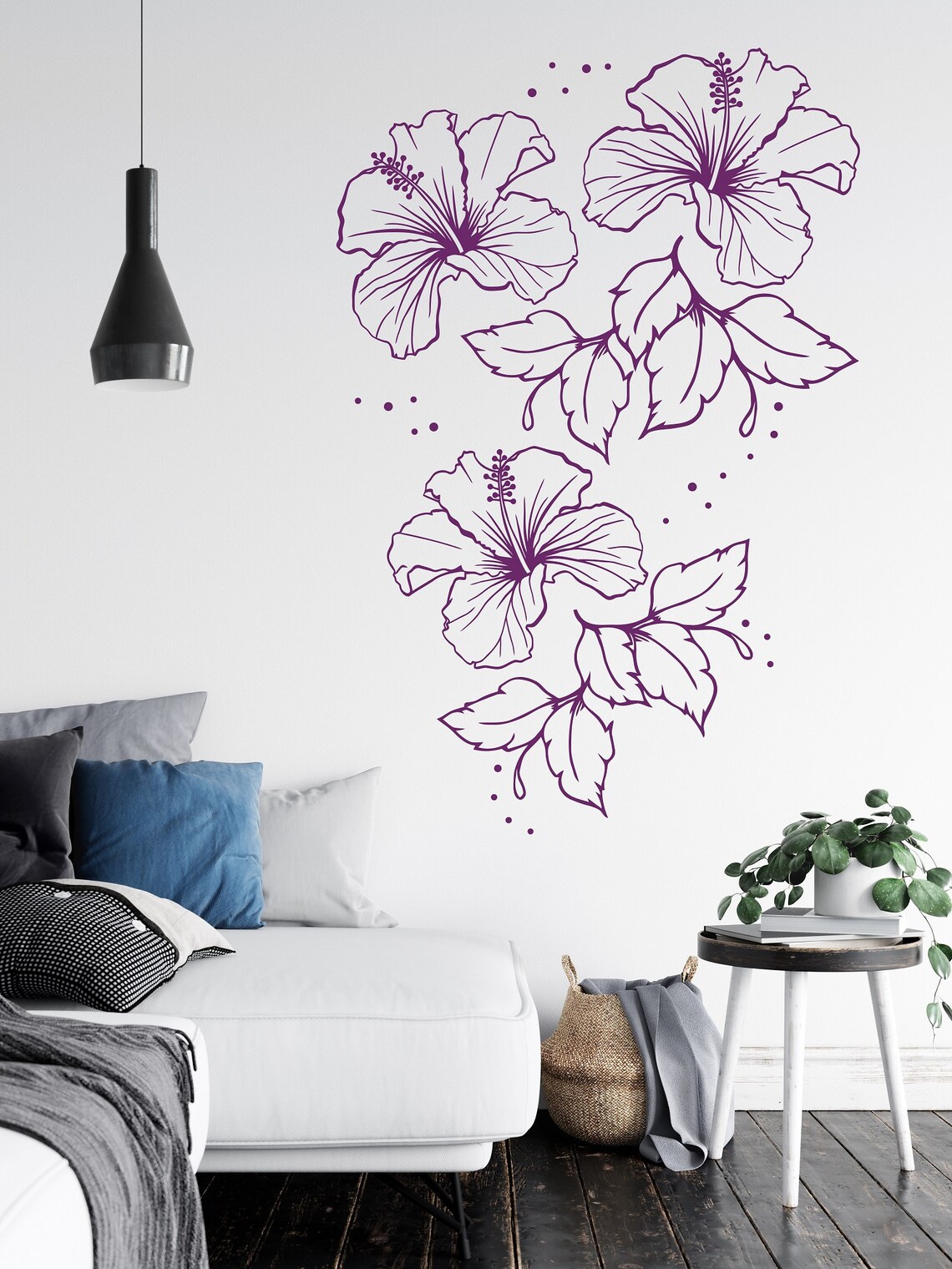 Hibiscus Wall Decal Hibiscus Flowers Wall Decor Flowers Wall Etsy UK
