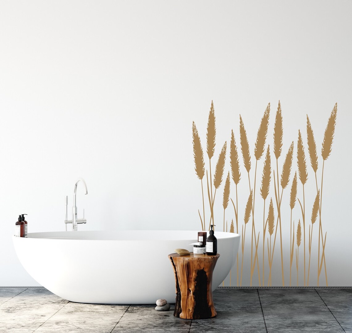 Reeds Wall Decal Pampas Grass Decal Dried Grass Wall Decor Etsy
