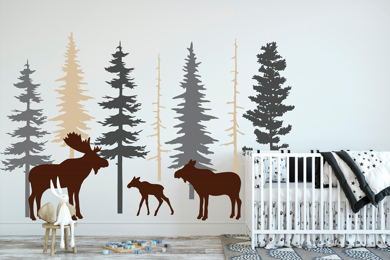 Pine Trees with Moose Wall Decal Pine Tree Forest Vinyl Etsy