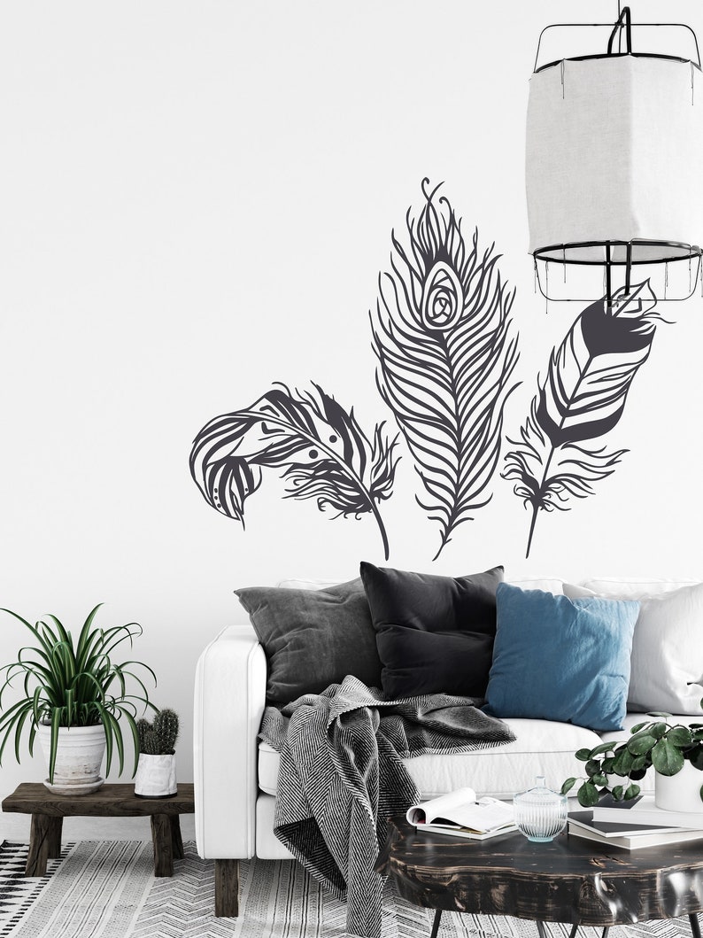 Feathers Wall Decals Set of 3 Feathers Peacock Wall Decor Etsy