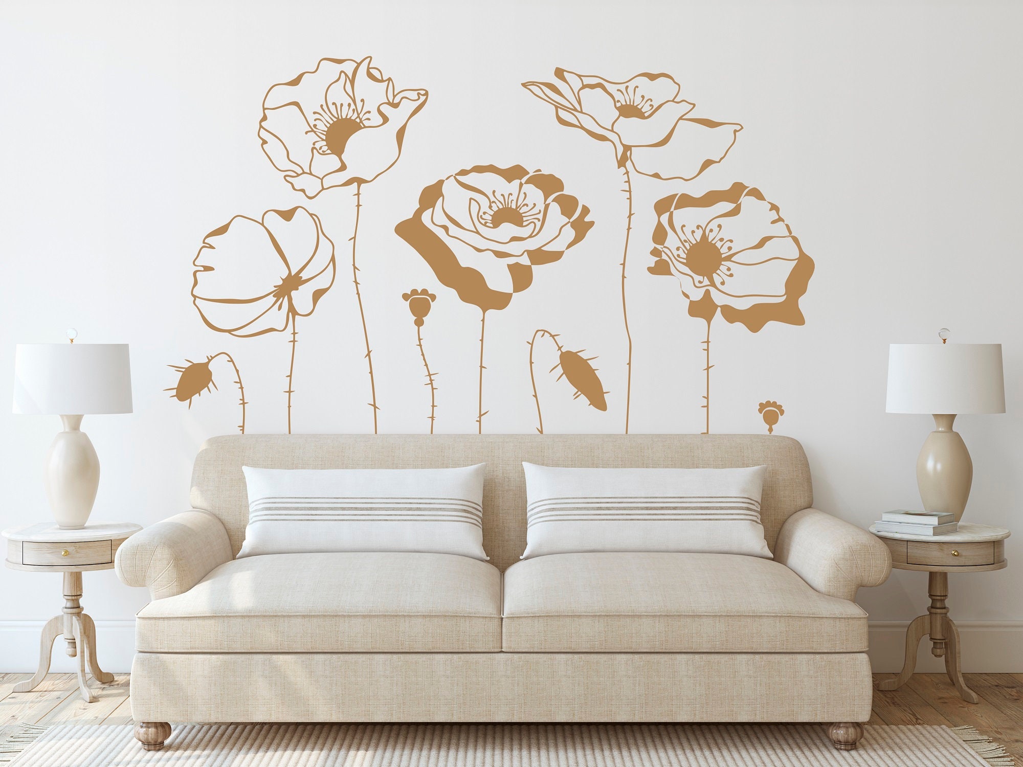 Poppys Flower Wall Decals Flowers Wall Stickers Vinyl Plant Etsy