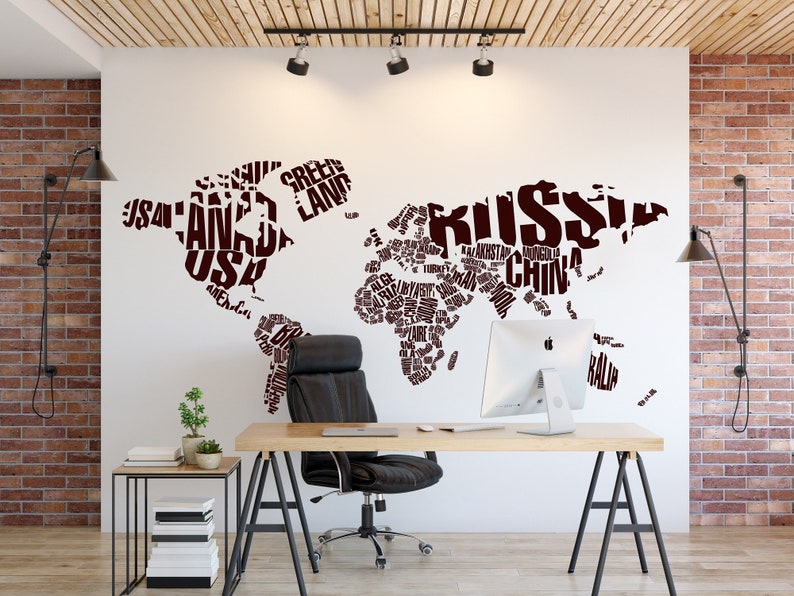 Large World Map Wall Sticker World Map Wall Decal World Map Etsy