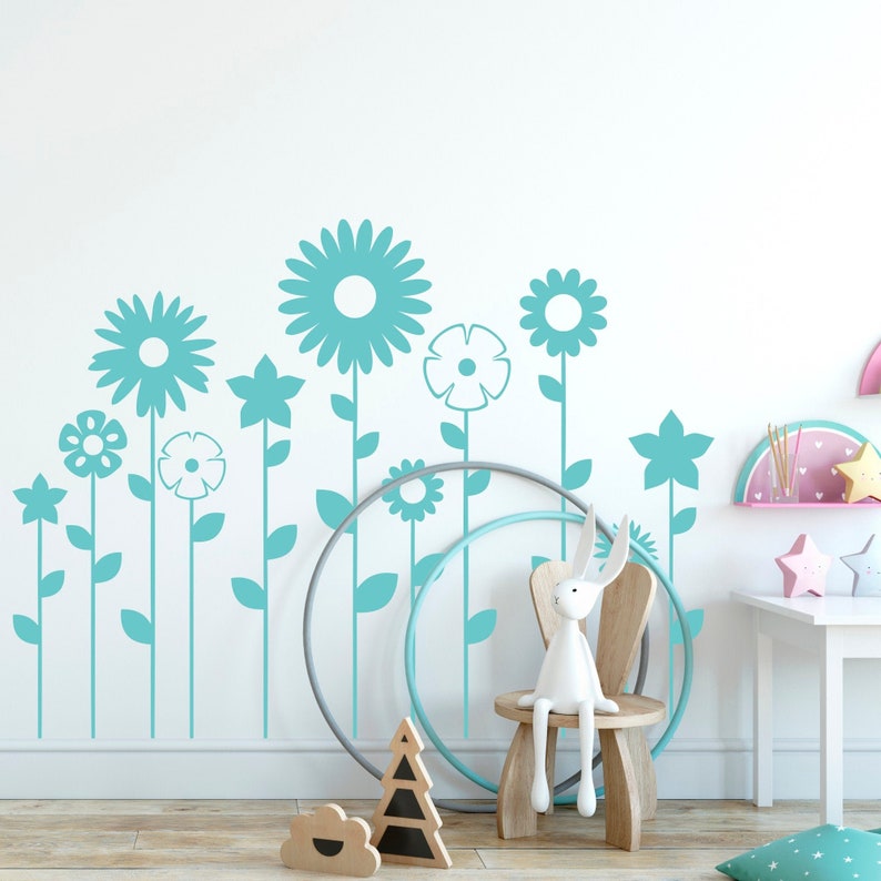 Baby Girl Nursery Flower Wall Decal Doodle Flowers Floral Etsy