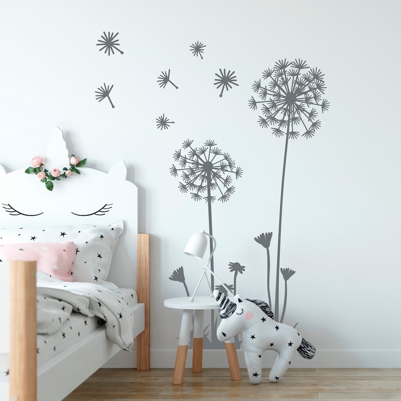 Dandelion Wall Decal Dandelion Seeds Blowing in the Wind Etsy