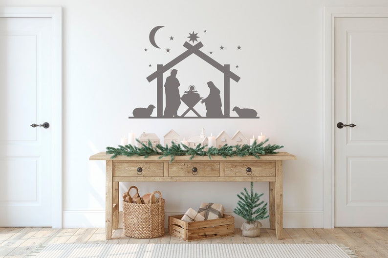 Nativity Scene Art Religious Wall Decals Holy Night Sign Etsy