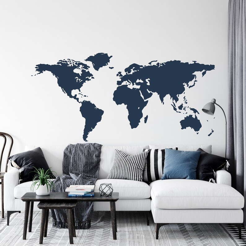 World Map Wall Decal Map of the World Vinyl Sticker Large Etsy
