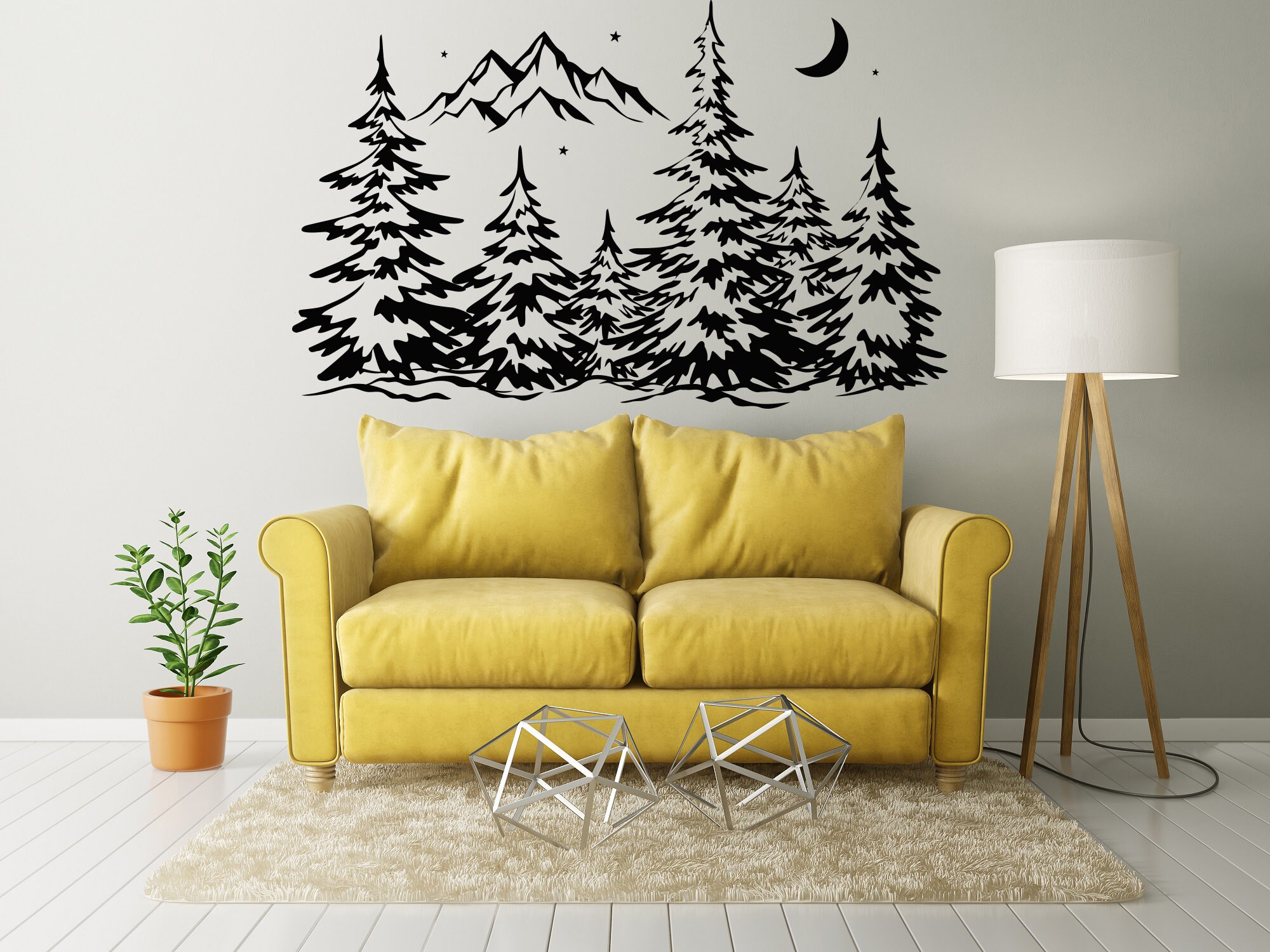 Mountain Wall Decal Pine Trees Decal Mountains With Trees Etsy