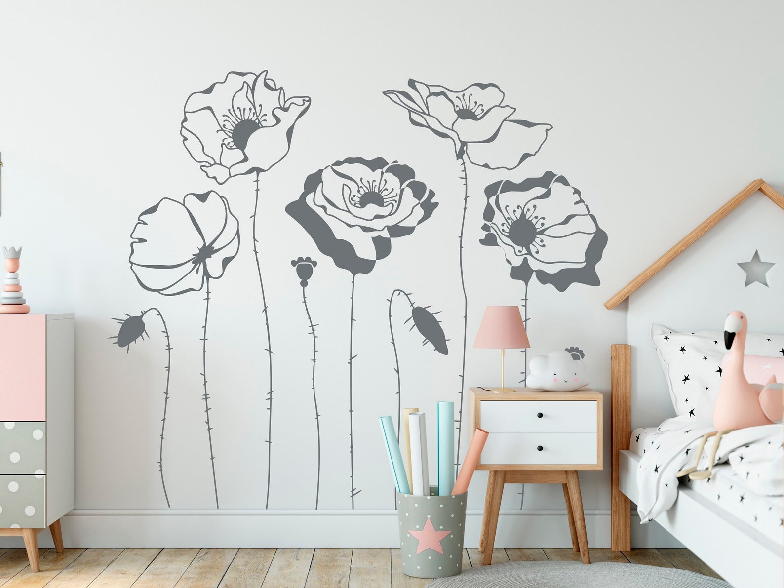 Poppys Flower Wall Decals Flowers Wall Stickers Vinyl Plant Etsy