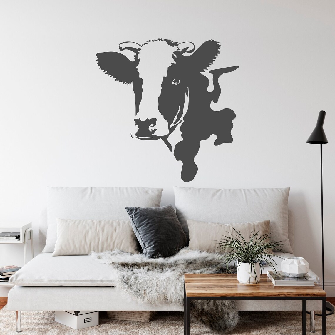 Cow Wall Decal Cow Head Wall Decor Animal Vinyl Wall Etsy