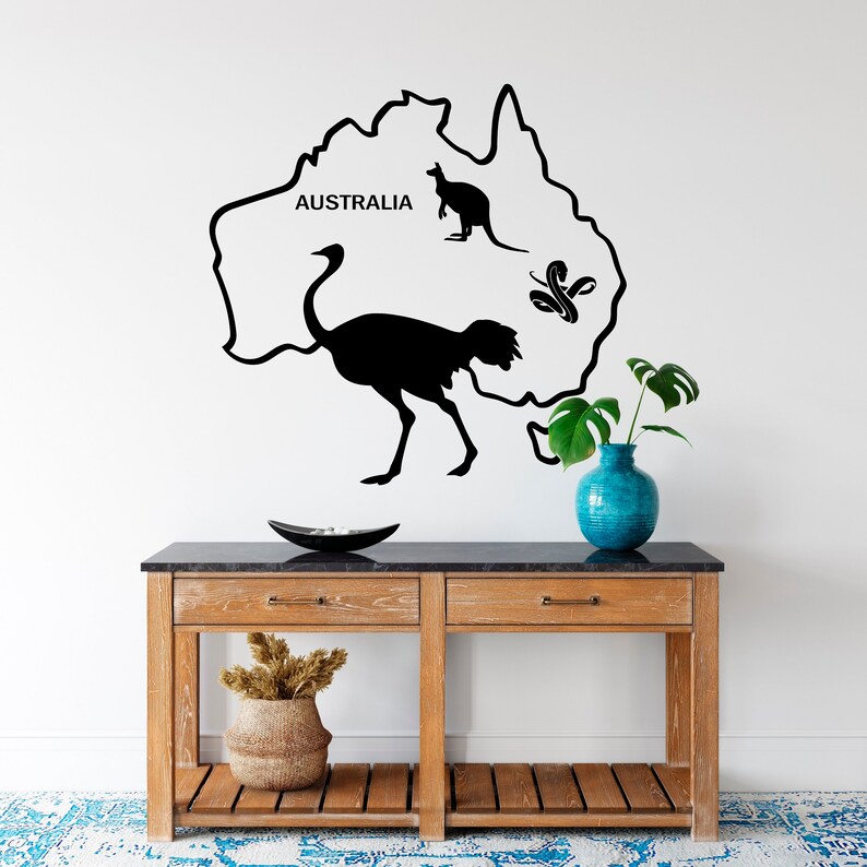 Map of Australia Wall Decal Australia Map Ostrich Snake Etsy