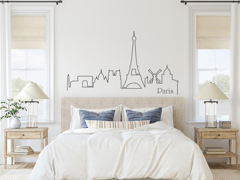 Paris Wall Decal City Skyline Decal Paris Silhouette Eiffel Etsy