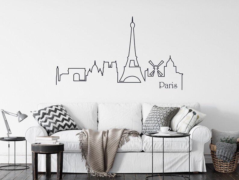Paris Wall Decal City Skyline Decal Paris Silhouette Eiffel Etsy