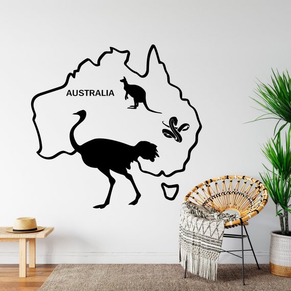 Map of Australia Wall Decal Australia Map Ostrich Snake Etsy