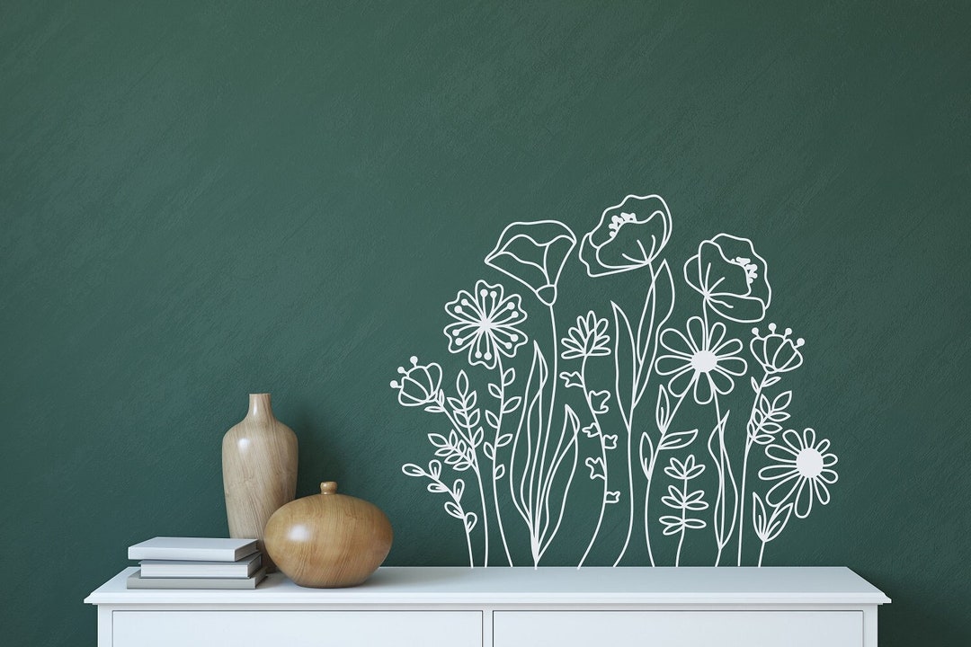 Wildflower Wall Decal Doodle Wild Garden Decal Botanical Etsy