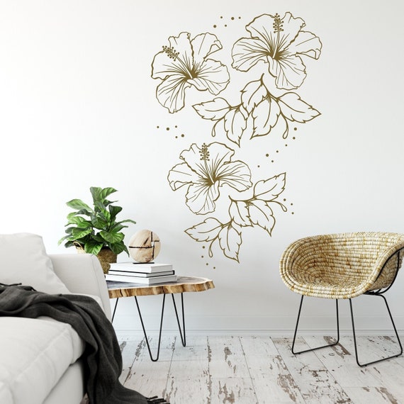 Hibiscus Wall Decal Hibiscus Flowers Wall Decor Flowers Wall Etsy UK
