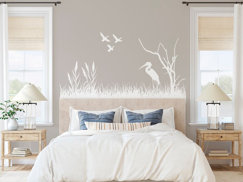 Ducks Wall Decal Heron and Reeds Wall Art Flying Duck Etsy