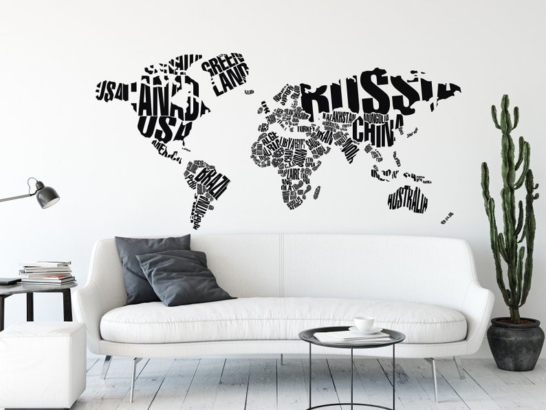 Large World Map Wall Sticker World Map Wall Decal World Map Etsy