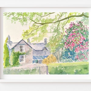 Originale acquerello Pittura Lake District Cottage dipinto a mano acquerello opere d'arte regalo fatto a mano Casa Decoro Fattoria Montagne Paesaggio