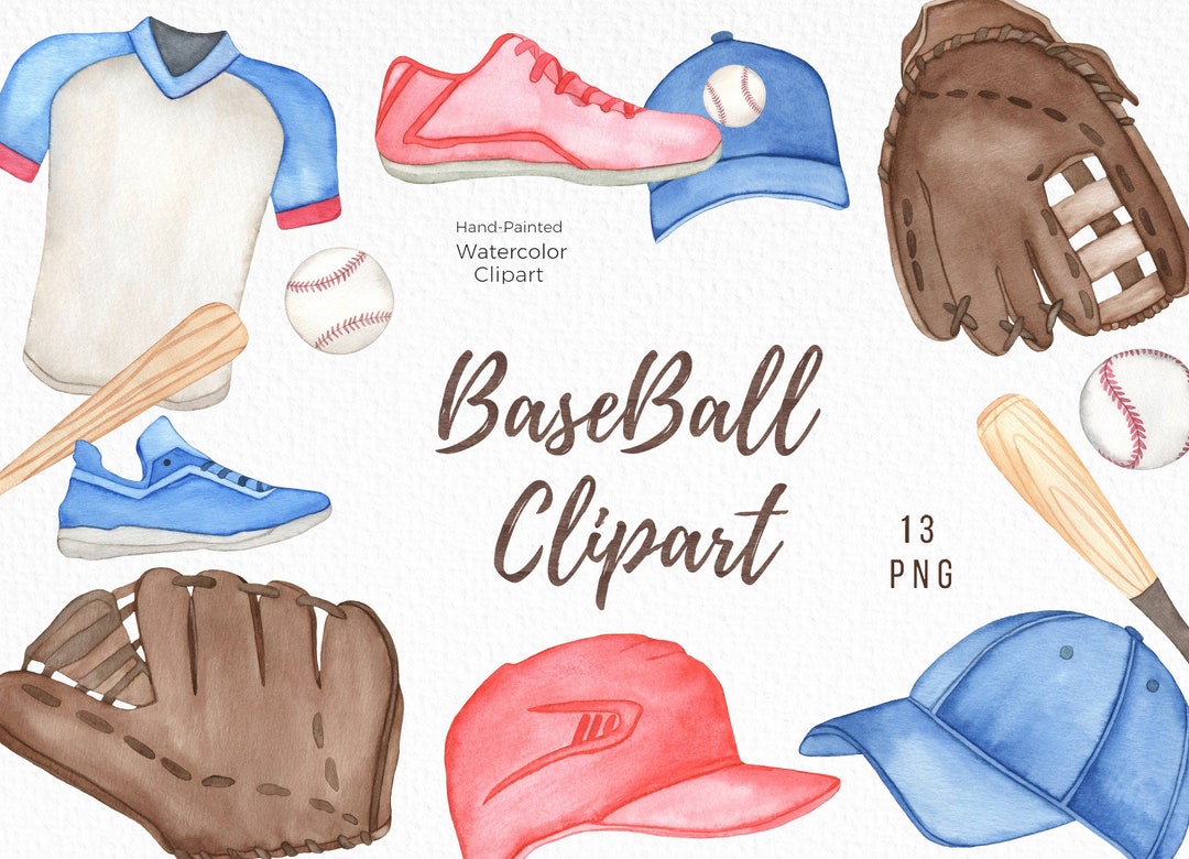 Watercolor Baseball Clipart, Sport Sneackers Foot, Gloves and Balls Etsy