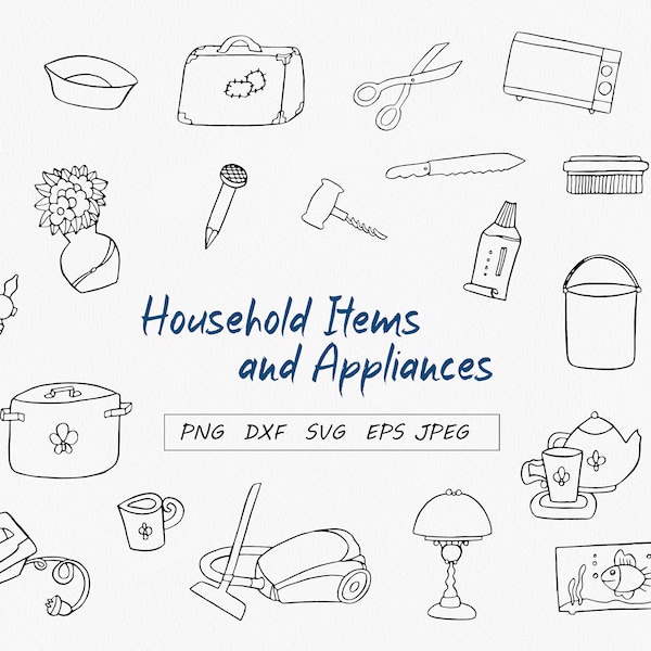 Household items and appliances, SVG  EPS icons, Line art graphics