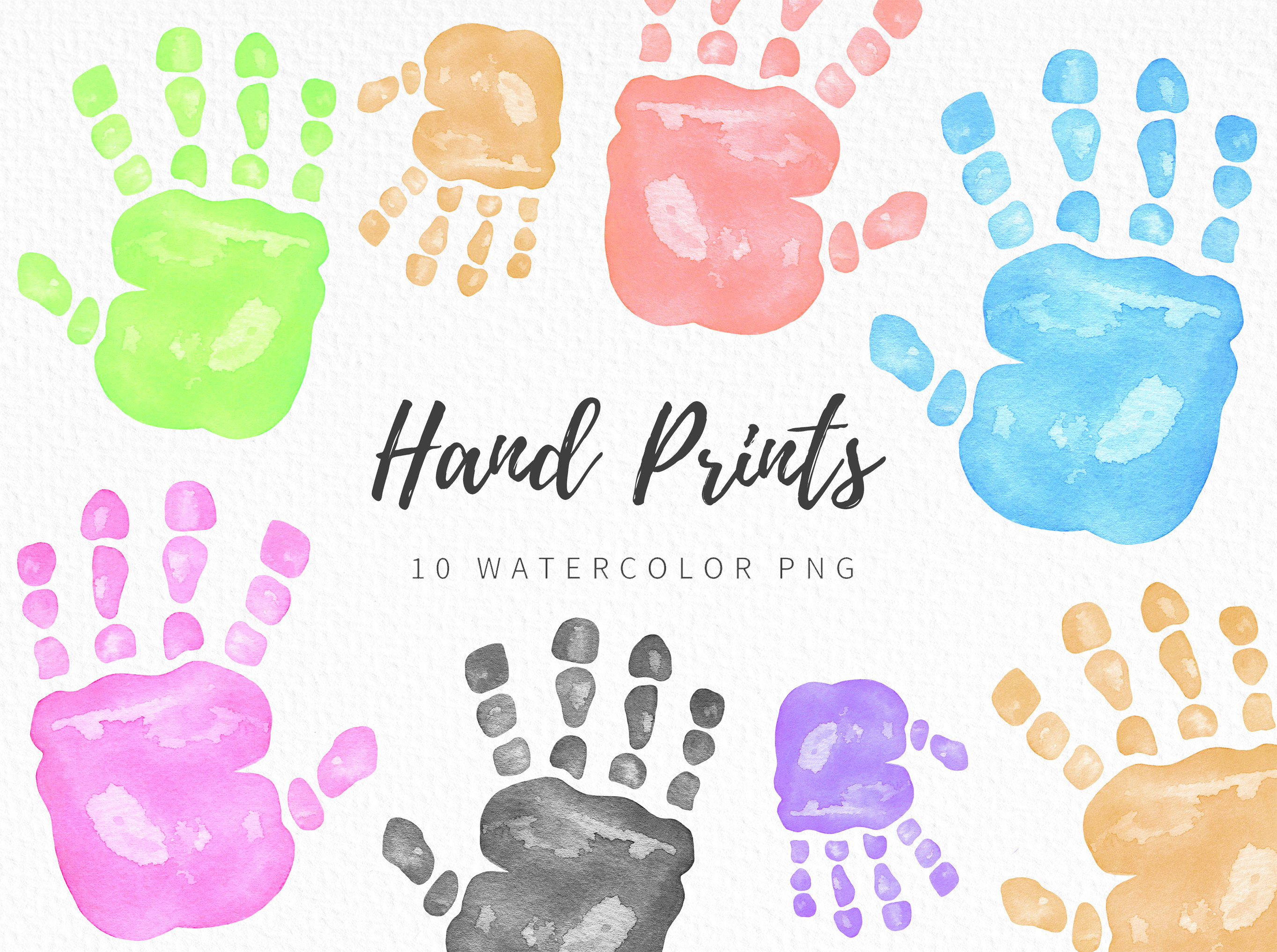 Watercolor Handprints Clipart, Colorful Hand Prints PNG, Baby Kids