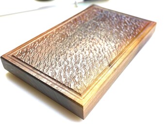 Textured black Walnut cutting board with juice groove serving cheese tray platter