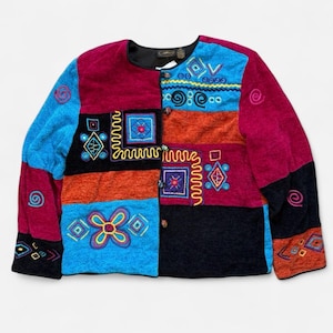 Allure Vintage 90s Women's Novelty Patchwork Art To Wear Bohemian Jacket Size XL Deadstock NWT