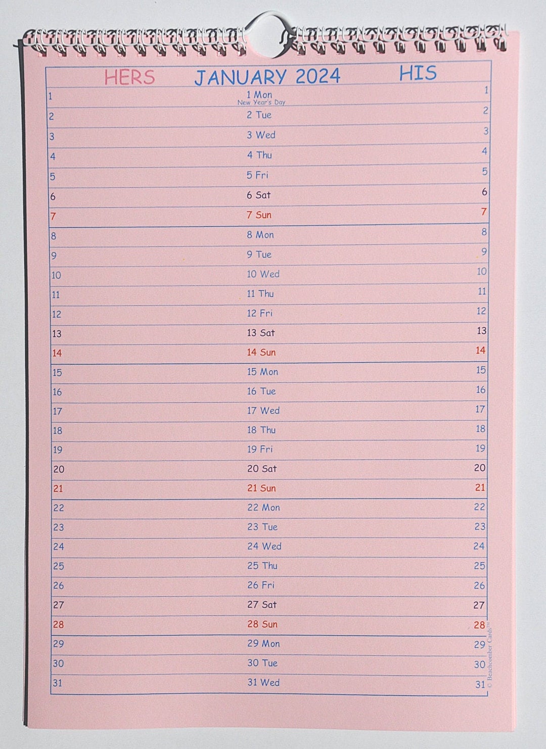 PINK HERS / HIS Calendar 2024 Etsy