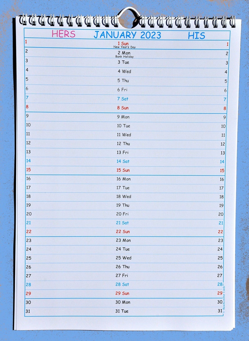 HERS / HIS CALENDAR 2023 A4 Size Etsy Australia