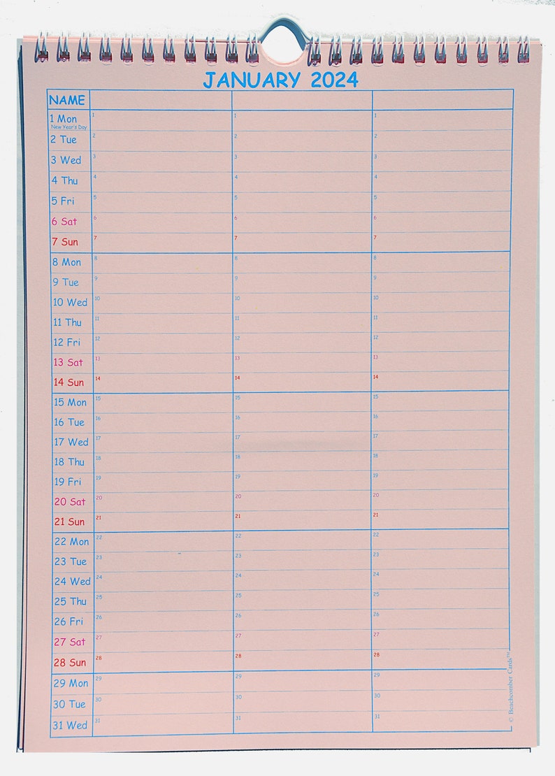 3 FAMILY CALENDAR 2024 A4 Size Choice of Colours Etsy UK