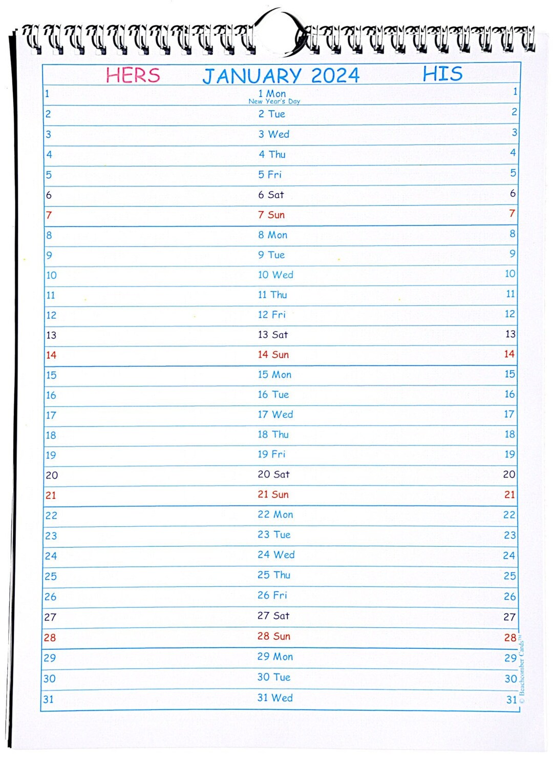 HERS / HIS CALENDAR 2024 A4 Size Etsy UK