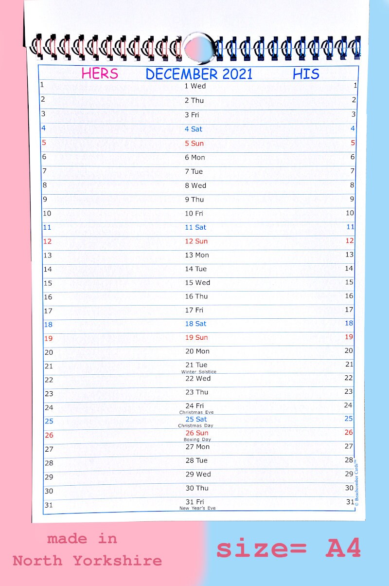 HERS & HIS CALENDAR 2021 Etsy