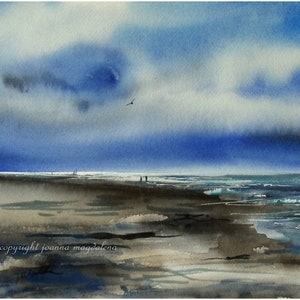 Departures 9.2&quot; x 12.4&quot;, seascape, original watercolor hand painted by artist Joanna Magdalena